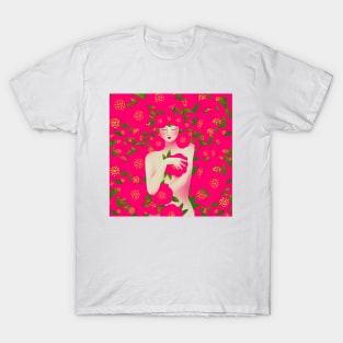 Cute girl with red flowers, version 6 T-Shirt